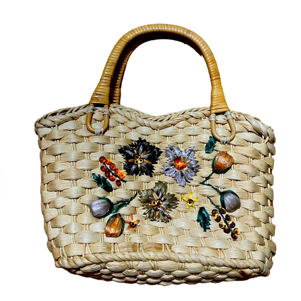 90s Floral Straw Purse